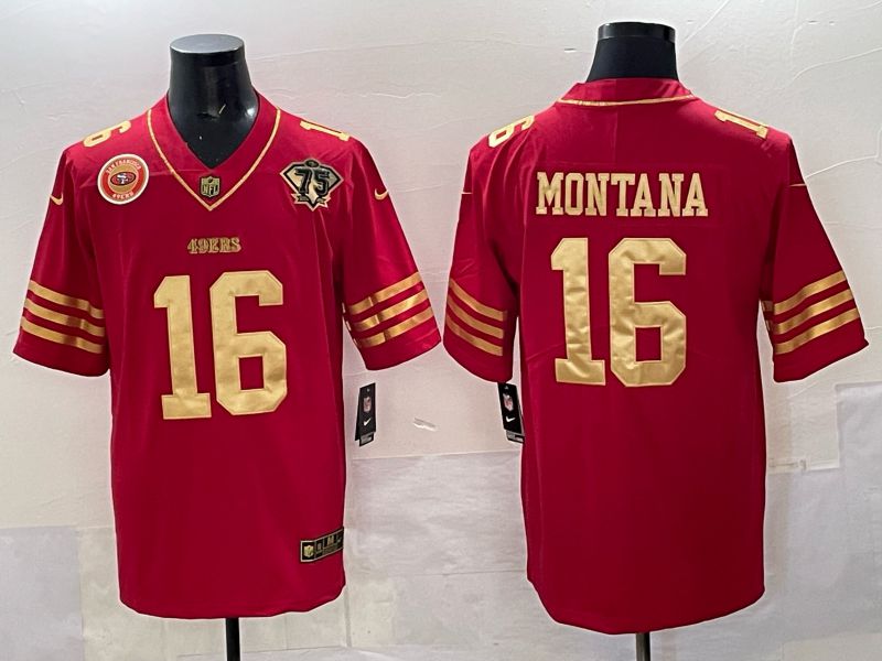 Men San Francisco 49ers 16 Montana Red 75th Nike Limited NFL 2025 Jersey style 08